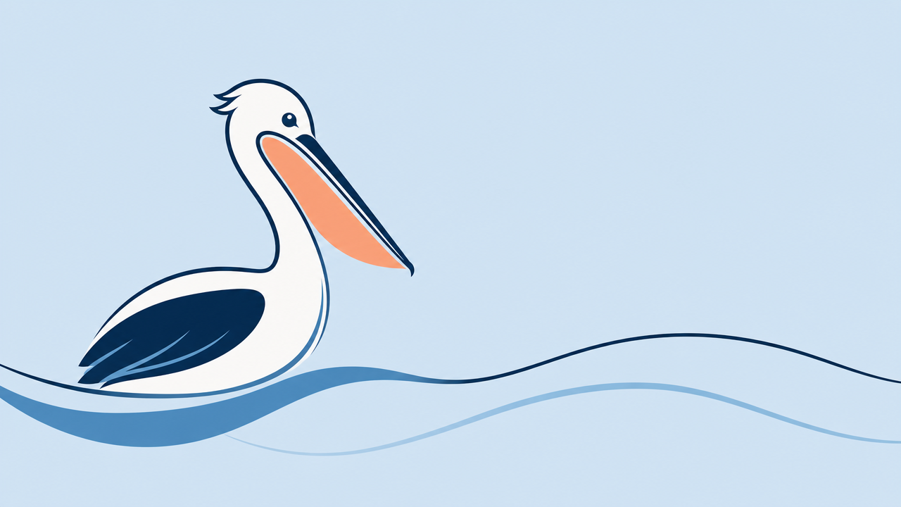 Pelican Path Care pelican on calm blue water
